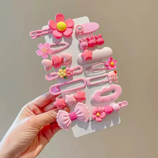 14pcsset High Quality Plastic Hair Pins with Flower Rainbow and Cartoon Pattern Girl Hair Clip 4