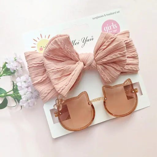 2PcsSet Soft Colorful Wide Bow Headbands for Kids Girls Polarized Cat Ears Sunglasses Hair Accessories (3)