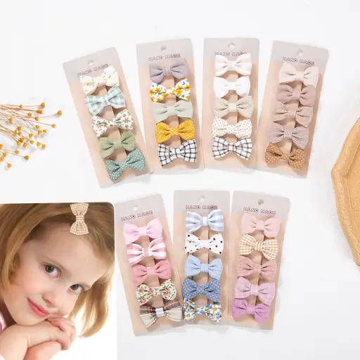 5 PicsSet Printed Bow Hair Clip Set for Baby Girls 7 5 PicsSet Printed Bow Hair Clip Set for Baby Girls 7