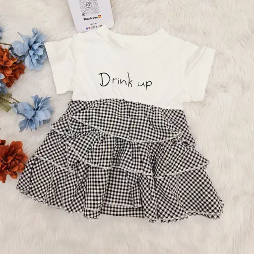 Baby Girl Check Pattern Black And White Frock