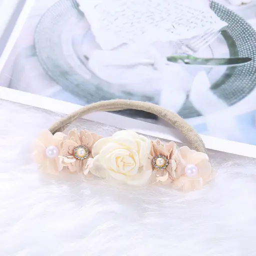 Baby Girls Headbands Flowers Hairbands Soft Nylon Elastics Hair Bows (3)
