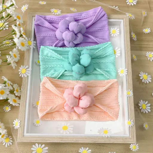 Fashion Flower Headband Newborn Baby Elastic Hair Bands Little Girls (pack of 3) (2)
