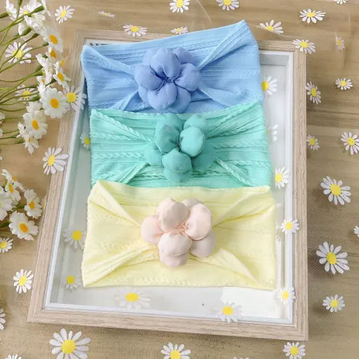 Fashion Flower Headband Newborn Baby Elastic Hair Bands Little Girls (pack of 3) (7)