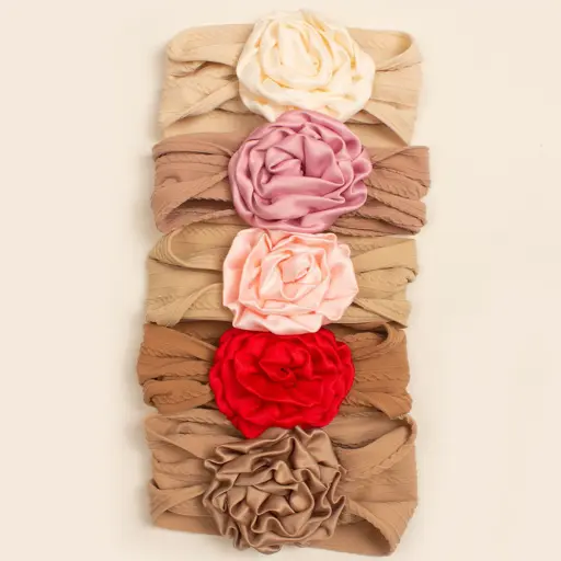 Flower Bow Headband, Stretchable And Comfortable For Babies 5Pc