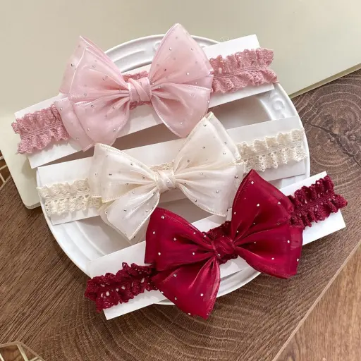 Girls Double Layered Hair Bows Beautiful Solid Color Headband 2 Girls Double Layered Hair Bows Beautiful Solid Color Headband 2
