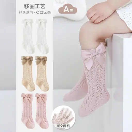 High Knee Bow Mesh Socks for Toddler Girls 