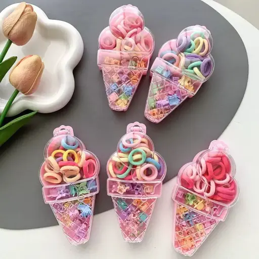 Ice Cream Shaped Hair Ring Hairpin Set For Girlsonly 1 box