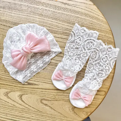Lace Headband With Bow And Pairs Of Matching Lace Socks (2)