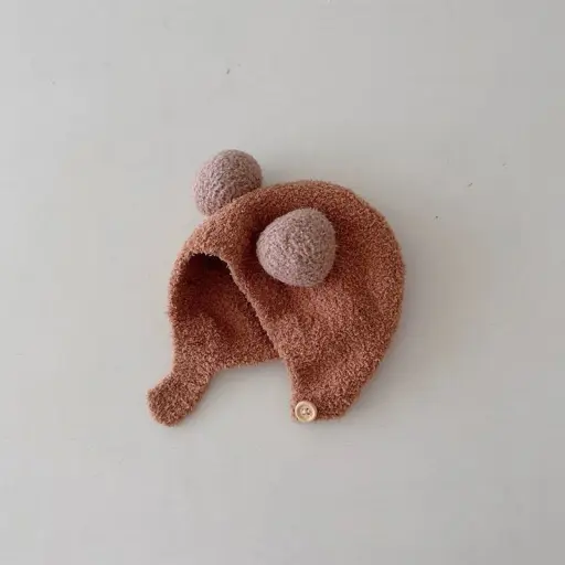New Baby Beanie Unisex Ear Protection Warm Cold proof Double Ball Soft Waxy Cap 5