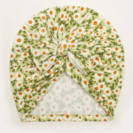 Newborn Baby Girls Hats Cute Baby Bow Hat Summer Thin Flower Print Creative Pullover Turban (5)