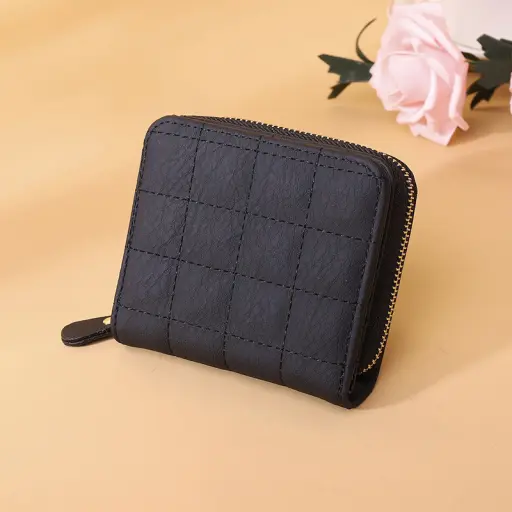 Small Zipper Wallet with Coin Purse PU Leather Plaid Purses 6