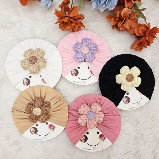Soft Nylon Baby Girl Turban With Flower