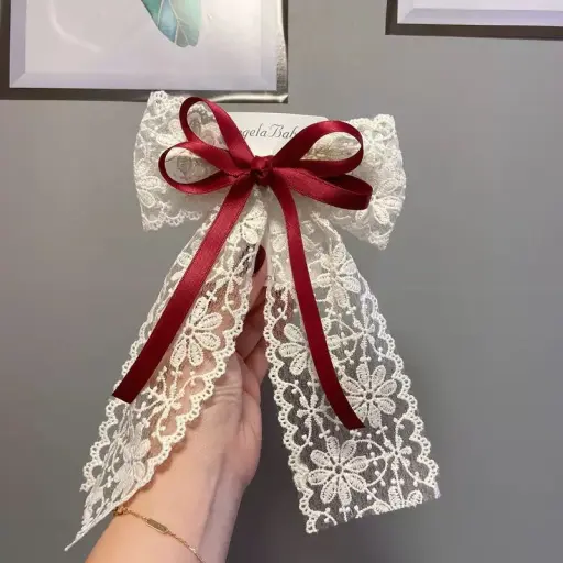 Solid Color Long Streamer Ribbon Bow Hair Clip White Lace Bow Alloy Duckbill Clip 2 Solid Color Long Streamer Ribbon Bow Hair Clip White Lace Bow Alloy Duckbill Clip 2