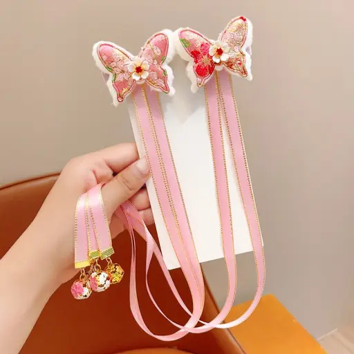 Style Hair Accessories New Butterfly Bead Chain Ribbon Tassel Hairpin