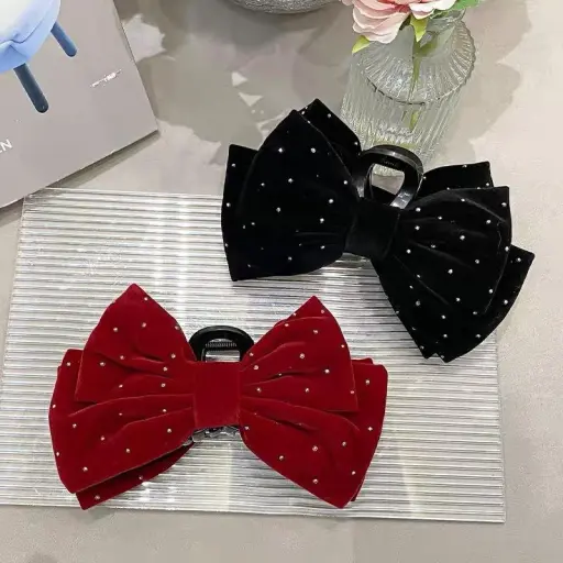 Velvet Bow Hair Claw Clip Fashion Bow Knot Shark Clip Women Dot Diamond Hairrope 1 Velvet Bow Hair Claw Clip Fashion Bow Knot Shark Clip Women Dot Diamond Hairrope 1