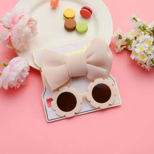 baby girl butterfly hairband with glasses two-piece Beige