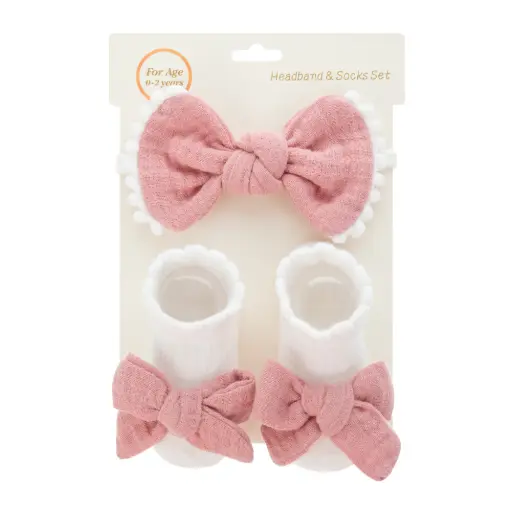 Children's Boat Socks Cloth Headband Set Pink