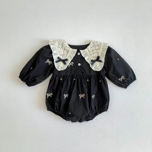 Long Sleeve Baby Romper Butterfly Collar Baby Girl Dress 6M-12M Romper