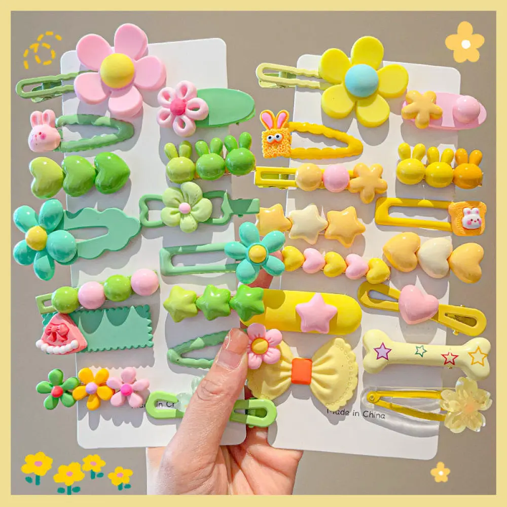 14pcsset High Quality Plastic Hair Pins with Flower Rainbow and Cartoon Pattern Girl Hair Clip 1