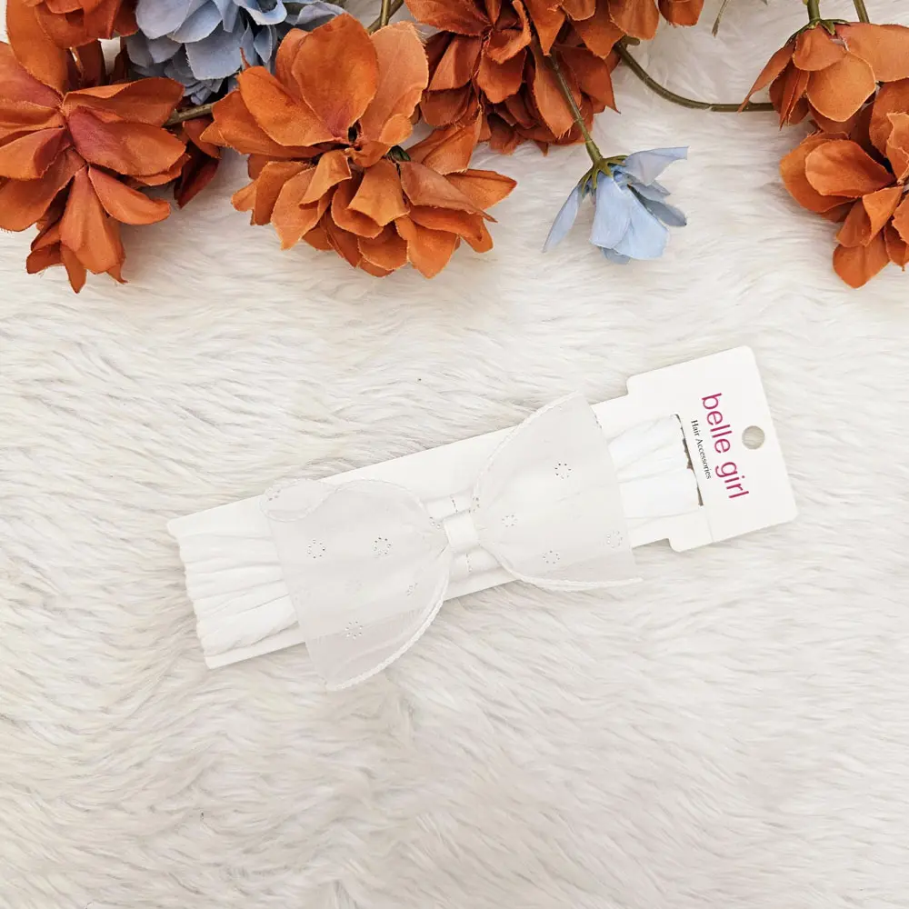 2 Baby Girls Headbands White Stretchy Knitted Bow with Wide Edge Newborn Toddler Hair Bands 