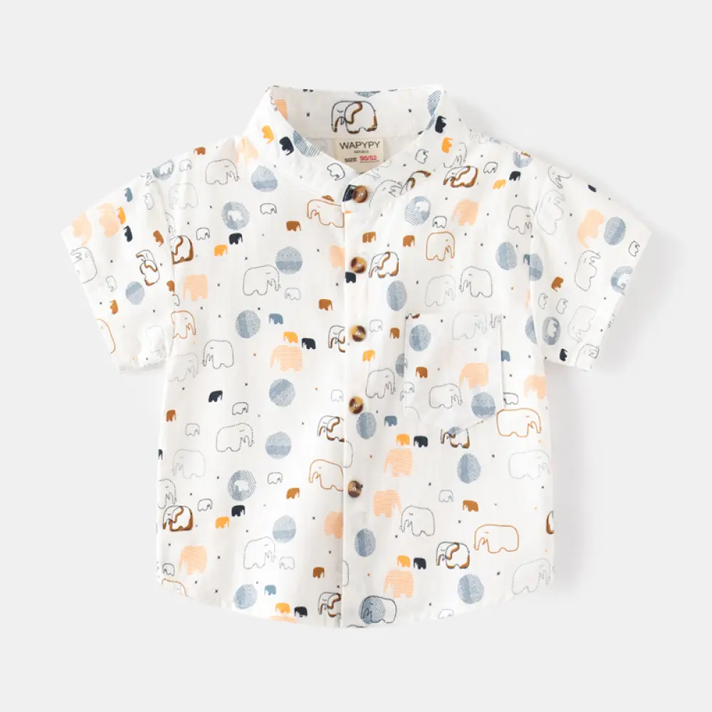 All-over Printed Baby Elephant Short-Sleeved Shirt.