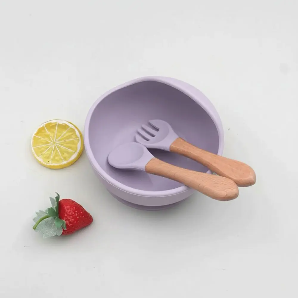BPA Free Safe Non Toxic Silicone Baby Feeding Supplies Bowl Set with Fork