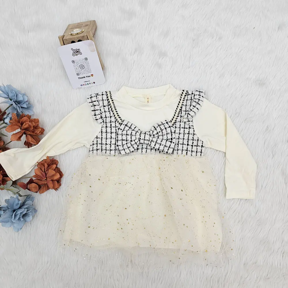 Baby Girl Long Sleeve Cream Colored Frock
