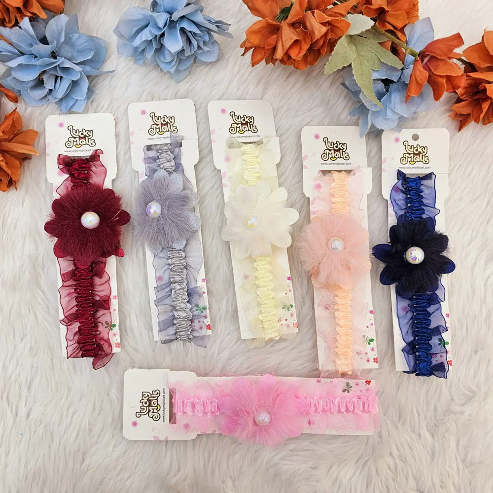 Baby Girl Multicolor Flower with Pearl Bow Headband (Pack of 6) 