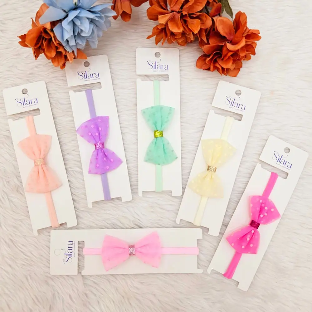 Baby Girl Polka Dot Printed Bow Headband With Glittering