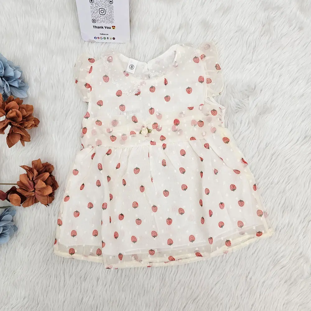 Baby Girl Strawberry Printed Cream Colored Frock