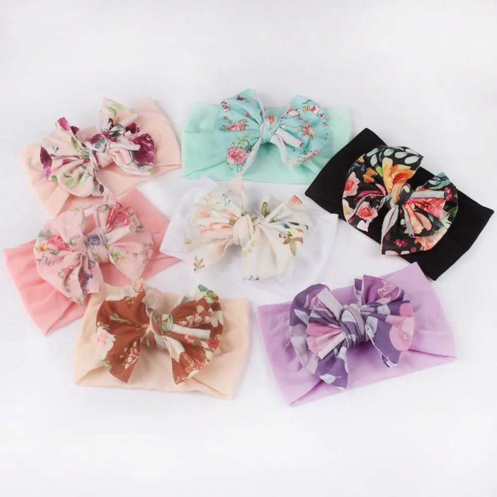 Baby Headbands With Oversized Bows, Featuring Various Floral Patterns And Solid Colors (2)