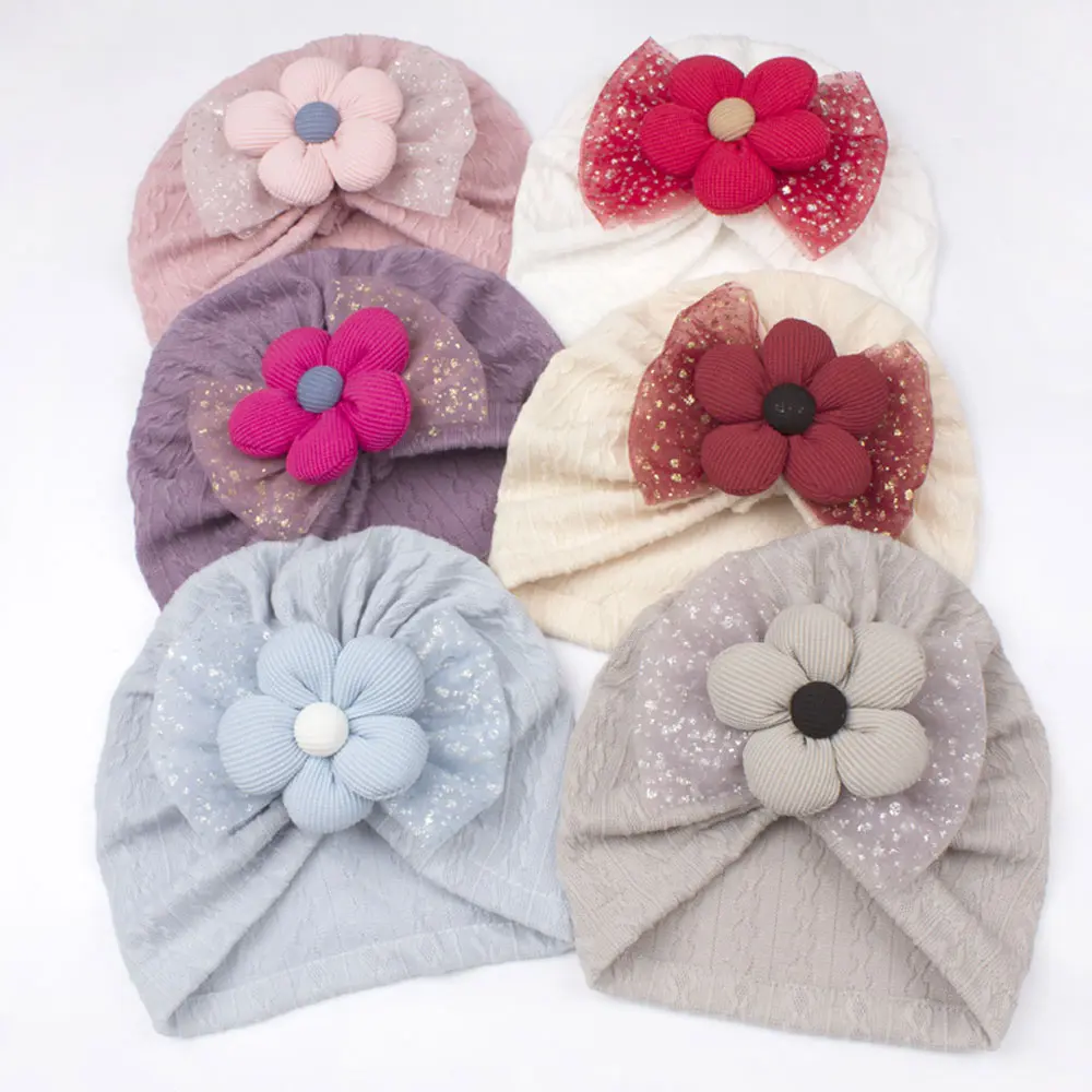 Baby Turban Hat With Bow And Flower Soft Hat For Newborns Baby Hospital Hat