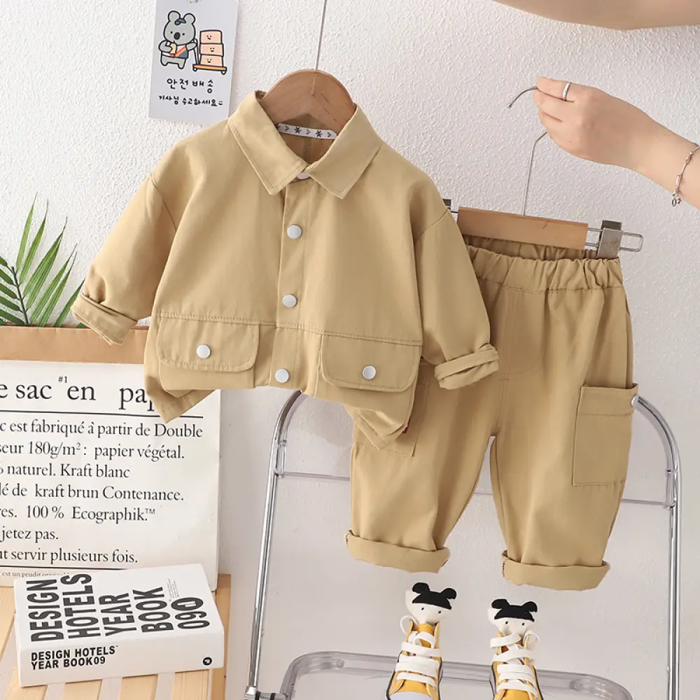 Beige Colored Short Sleeve Co-Ord Set For Boys