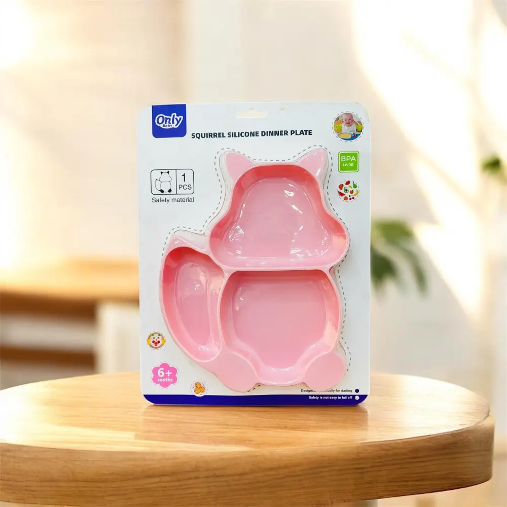 Cute Baby Squirrel Plate Eco friendly Non toxic Silicone Feeding Set Bowl 2