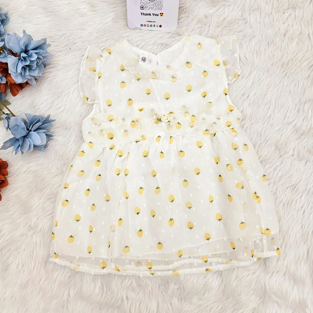 Flying Sleeves White Colored Frock For Baby Girlll