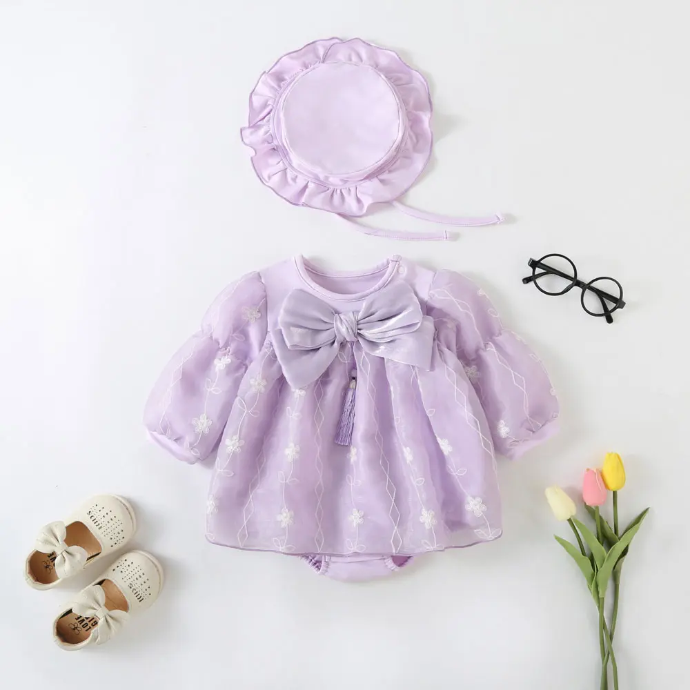 Full Sleeve Floral Embroidered Onesies Frock With Hat For Newbies (2)