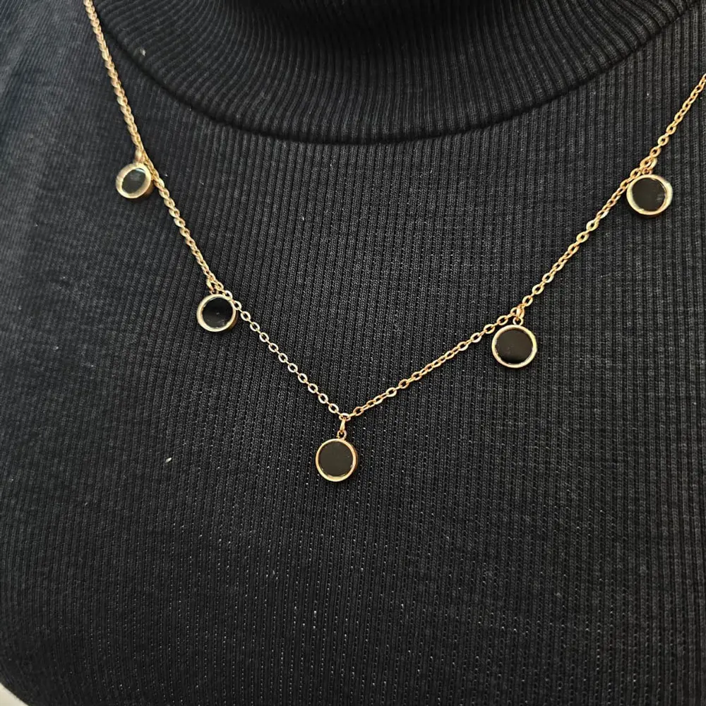 Gold Plated Coin Necklace With Black Circular Charms (2)