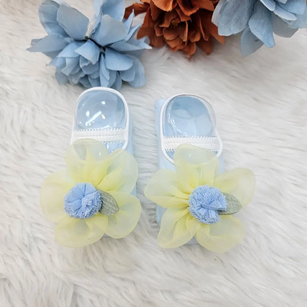 Infant Girls Cotton Soft Mesh Flower Accent Ankle Length