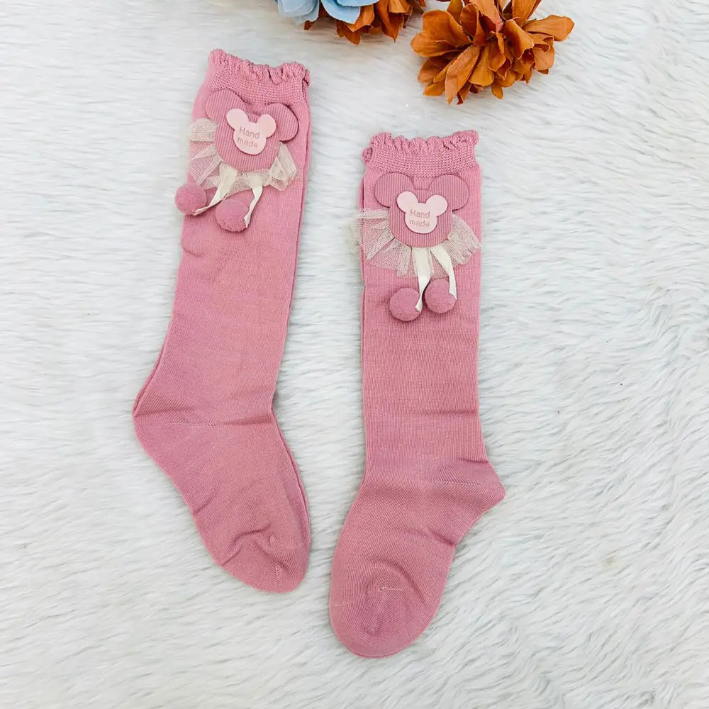 Knee High Socks For Girls Featuring A Decorative Ruffle And Catoon Design 5
