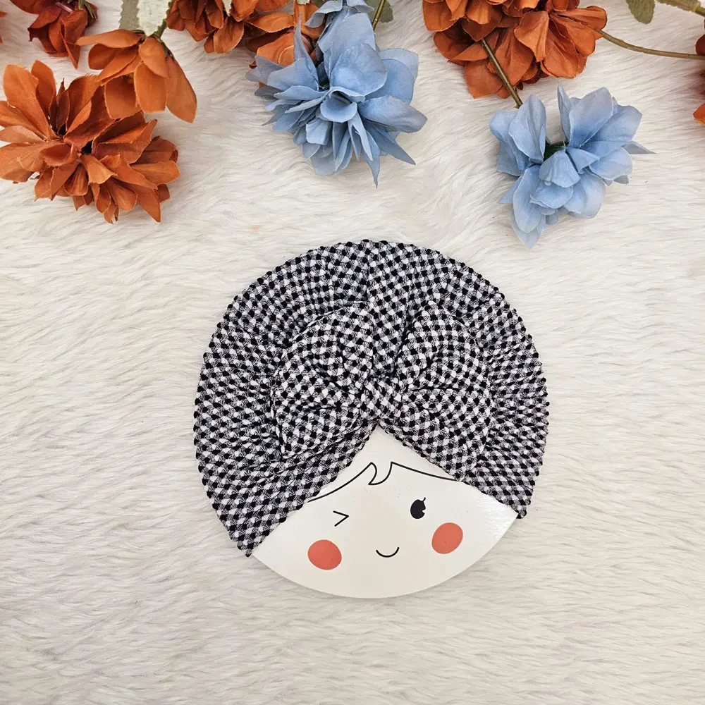 Knotted Gingham Baby Turban For Babies (4)