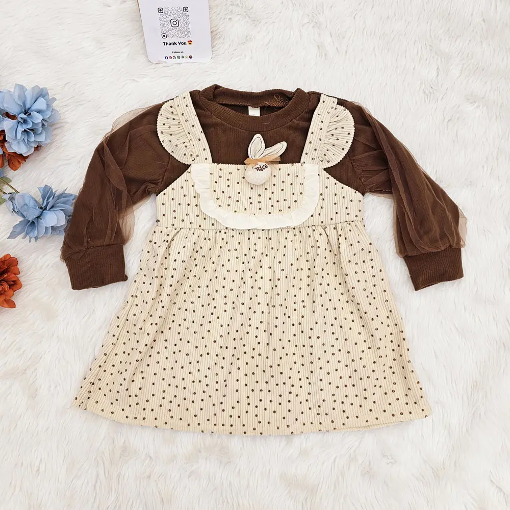 Long Ruffled Sleeve Infant Baby Girl Polka Dot Frock