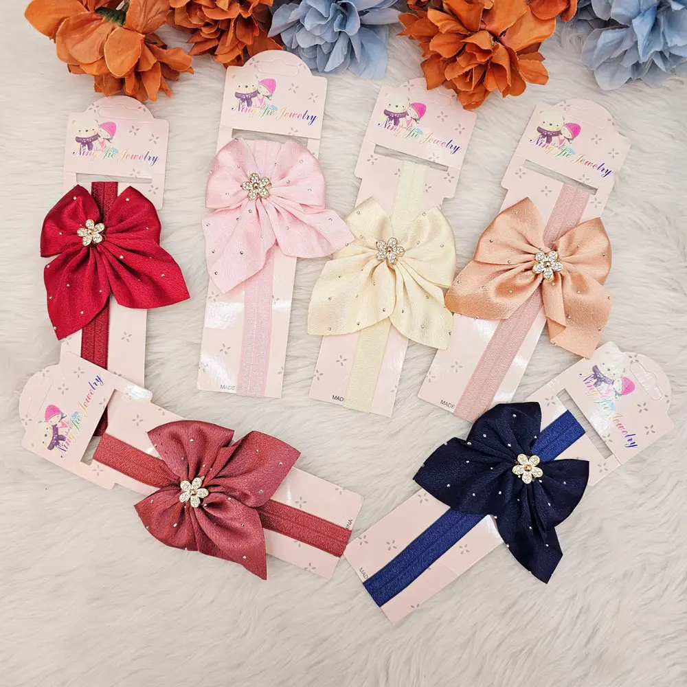 Newborn Girls Soft Elastic Hair Bow Headbands (Pack of 6)
