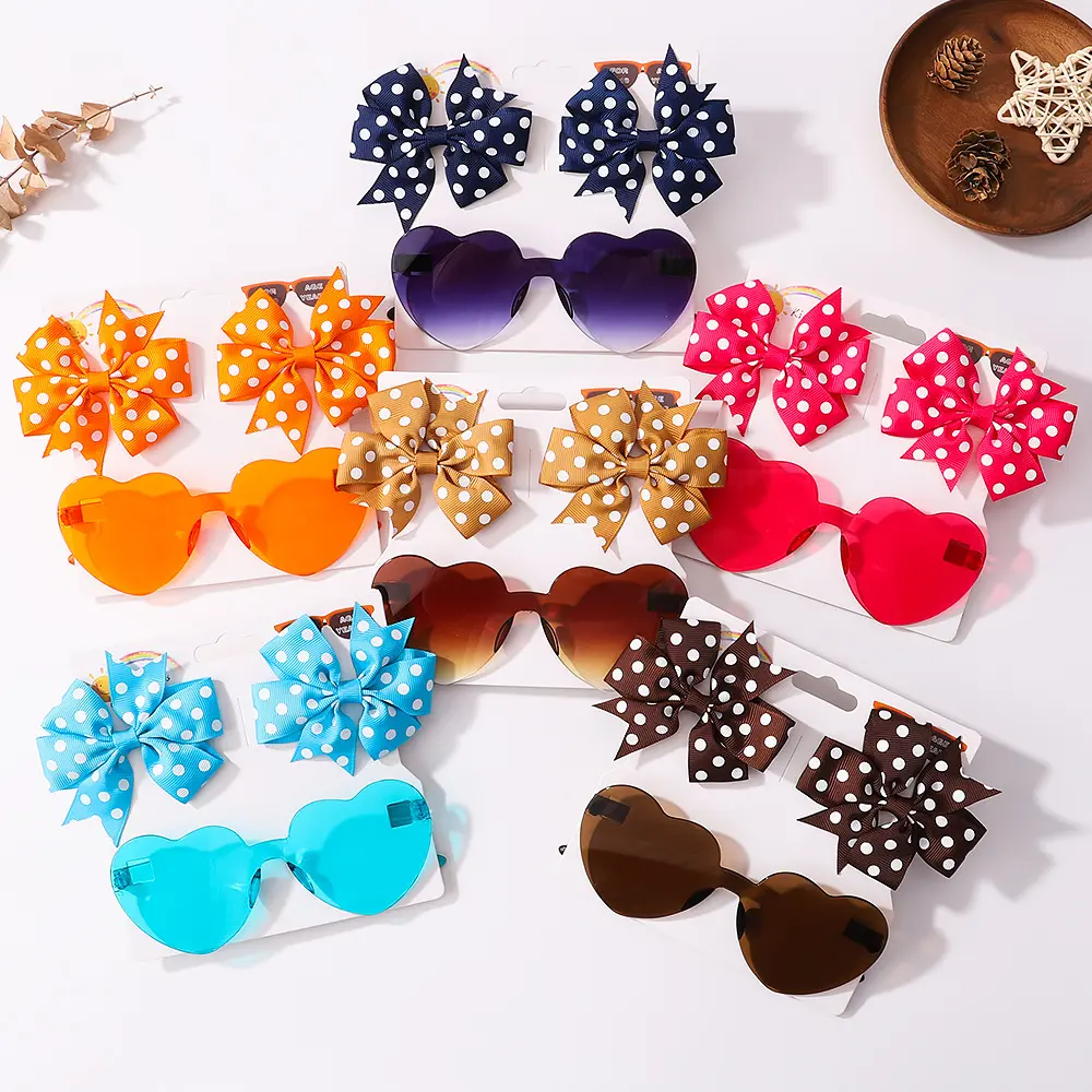 Polka Dot Hair Bow And Sunglassess Set (14)