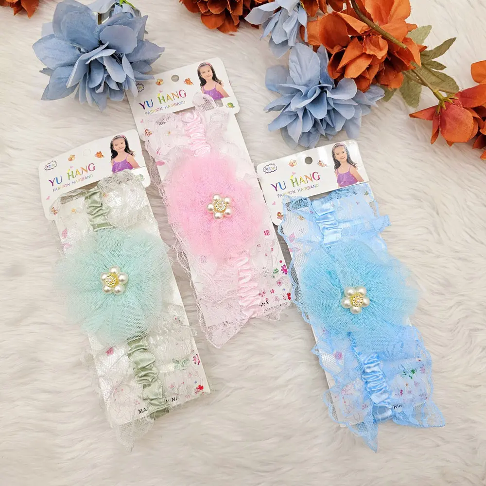 Random Color Flower design With Pearl Centre Headband(pack of 3)