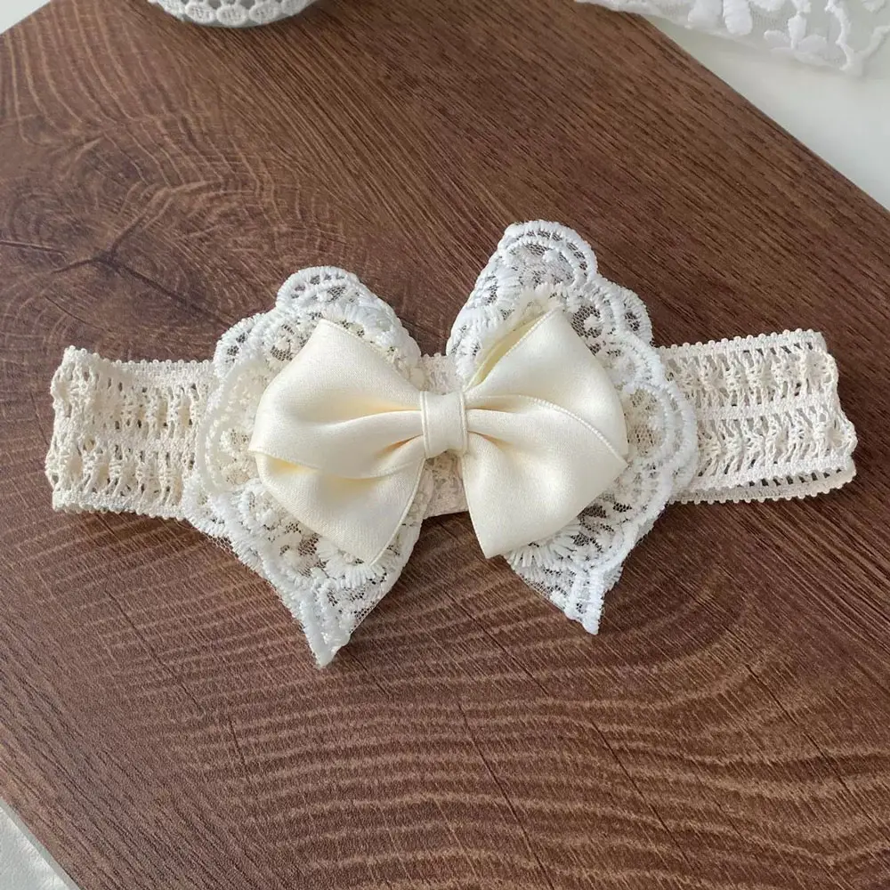 Soft Cotton Lace Bow Headbands with High Stretch for Kids