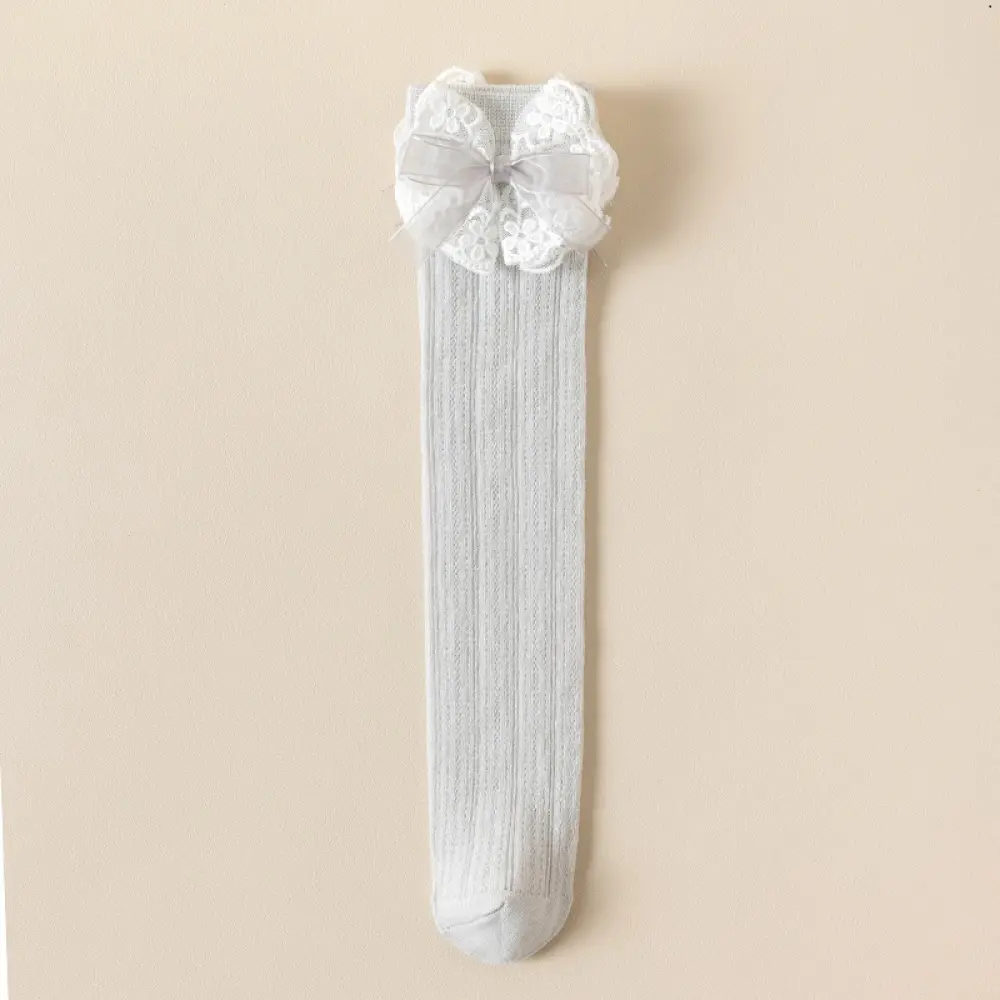 Soft Cotton Mid Tube Pantyhose Plain Baby Girls Mid Calf Lace Princess Sock