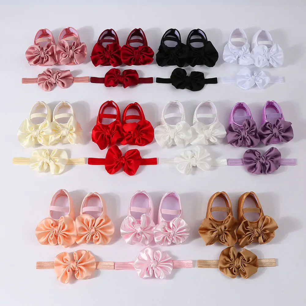 Solid Color Baby Headband Shoes Two Piece Set