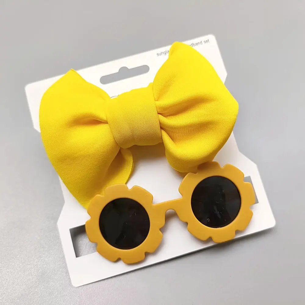 Solid Color Big Bow Headband And Round Googles For Babies