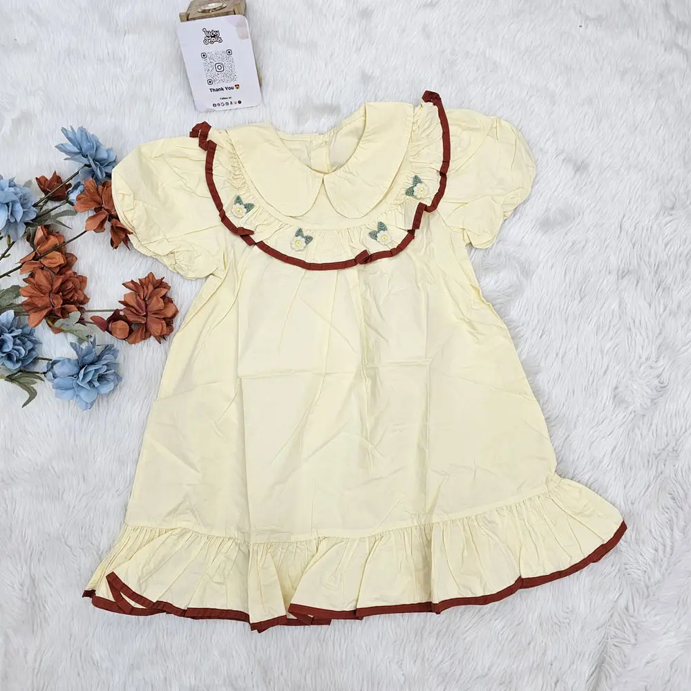 Solid Color Lapel Small Flower Embroidery  Dress