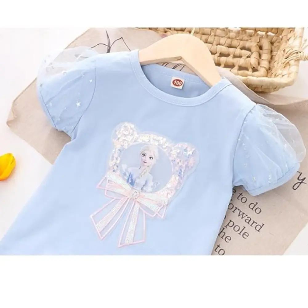 Toddler Girl Bow Puffed Short Sleeve T Shirt Top